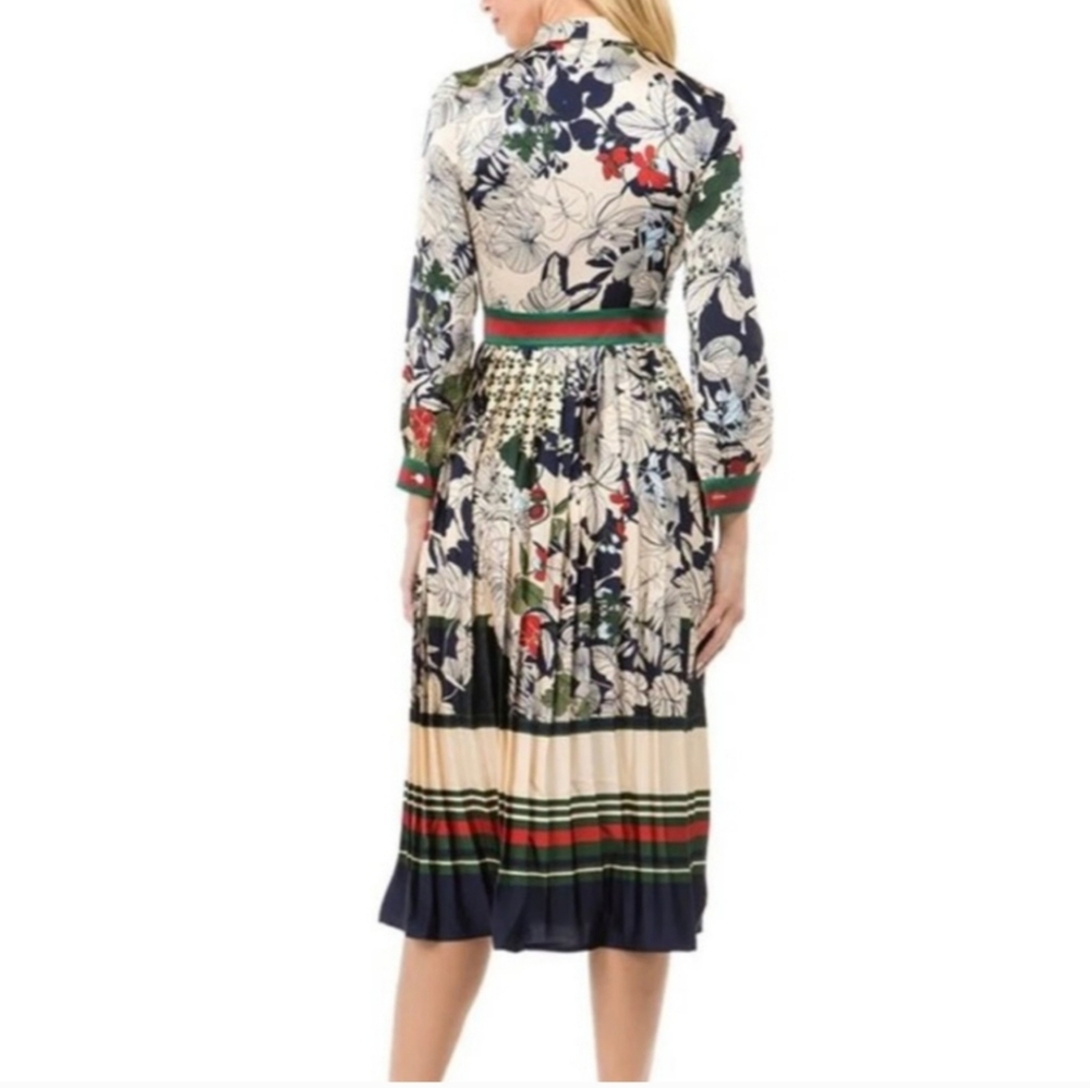 Dalia Macphee Tie Neck Printed Midi Dress. - Picture 2 of 16